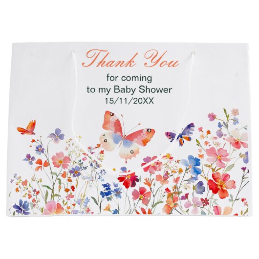 Floral Summer Butterfly Baby shower Groot Cadeauzakje (Voorkant)