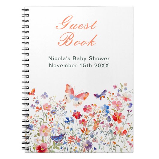 Floral Summer Butterfly Baby Shower Guest Book Notitieboek (Voorkant)