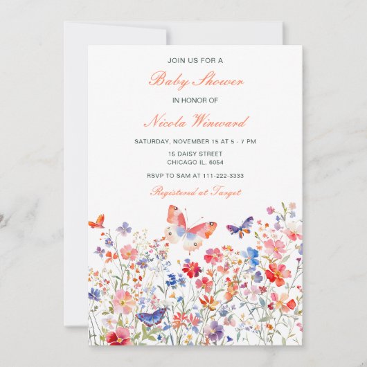 Floral Summer Butterfly Baby shower Kaart (Voorkant)