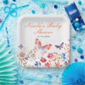 Floral Summer Butterfly Baby shower Papieren Bordje (Feest)