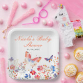 Floral Summer Butterfly Baby shower Papieren Bordje (Feest)