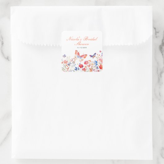 Floral Summer Butterfly Bridal Shower Vierkante Sticker (Tas)