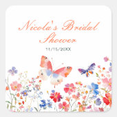 Floral Summer Butterfly Bridal Shower Vierkante Sticker (Voorkant)