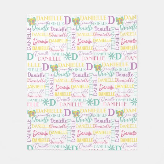 Floral Summer Butterfly Name en Monogram Pattern Fleece Deken (Voorkant)