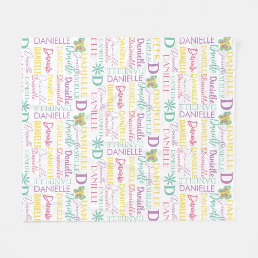 Floral Summer Butterfly Name en Monogram Pattern Fleece Deken (Voorkant (Horizontaal))