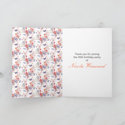 Floral Summer Butterfly Verjaardag Bedankkaart (Binnen)