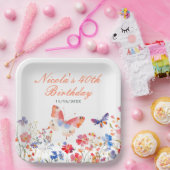 Floral Summer Butterfly Verjaardag Papieren Bordje (Feest)