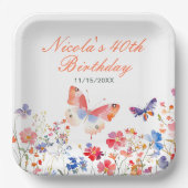 Floral Summer Butterfly Verjaardag Papieren Bordje (Voorkant)