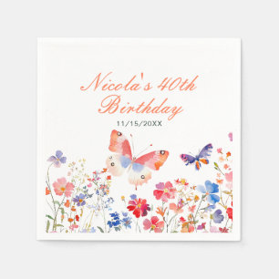 Floral Summer Butterfly Verjaardag Servet