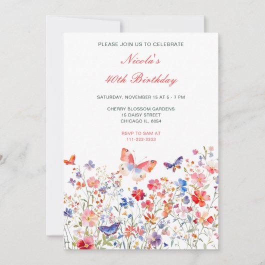 Floral Summer Butterfly Verjaardagsfeest Kaart (Voorkant)