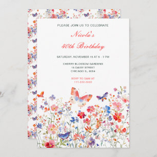 Floral Summer Butterfly Verjaardagsfeest Kaart