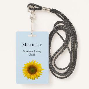 Floral Summer Camp Yellow Sunflower Label Badge
