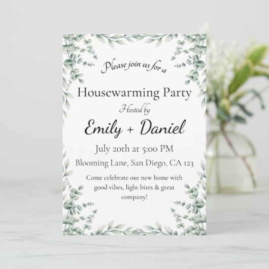 Floral summer house warming party invitation kaart (Staand voorkant)