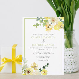 Floral Summer Wedding Yellow Sage Green Waterverf Kaart