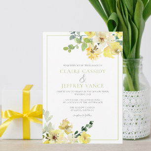 Floral Summer Wedding Yellow Sage Green Waterverf Kaart