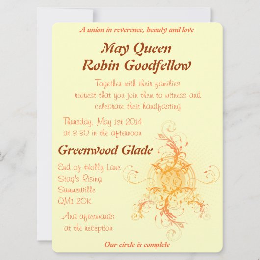 Floral Sun Handfasting Invitation Design 2 Kaart (Voorkant)