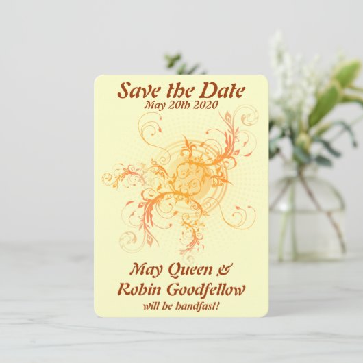 Floral Sun Pagan Handfasting Save the Date Card (Staand voorkant)