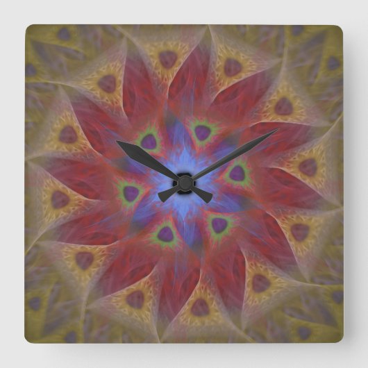 Floral Sundial Square Wall Clock zonder cijfers Vierkante Klok (Voorkant)