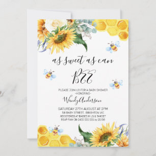 Floral Sunflower Bee Baby shower Invitation Kaart