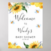 Floral Sunflower Bee Baby shower Welkomstteken Poster (Voorkant)