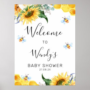 Floral Sunflower Bee Baby shower Welkomstteken Poster