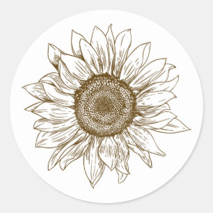 Floral Sunflower Brown Flower Botanical Wedding Ronde Sticker