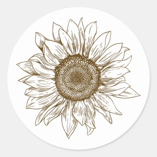 Floral Sunflower Brown Flower Botanical Wedding Ronde Sticker (Voorkant)