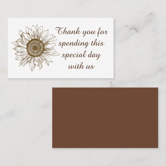 Floral Sunflower Brown Flower Herfst Country Wedde Plaatskaartje (Voorkant / Achterkant)