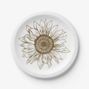 Floral Sunflower Brown Flower Rustic Wedding Party Papieren Bordje