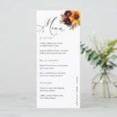 Floral Sunflower Burgundy Fall Wedding Reception Menu (Staand voorkant)