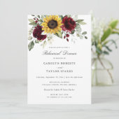 Floral Sunflower Burgundy Rehearsal Dinner Wedding Kaart (Staand voorkant)
