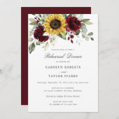 Floral Sunflower Burgundy Rehearsal Dinner Wedding Kaart (Voorkant / Achterkant)