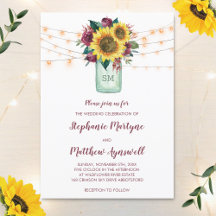 Floral Sunflower Burgundy Roos Lights Jar Wedding
