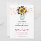 Floral Sunflower Burgundy Roos Lights Jar Wedding Kaart (Voorkant)