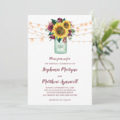 Floral Sunflower Burgundy Roos Lights Jar Wedding Kaart (Staand voorkant)