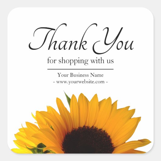 Floral Sunflower Business Hartelijk dank Vierkante Sticker (Voorkant)