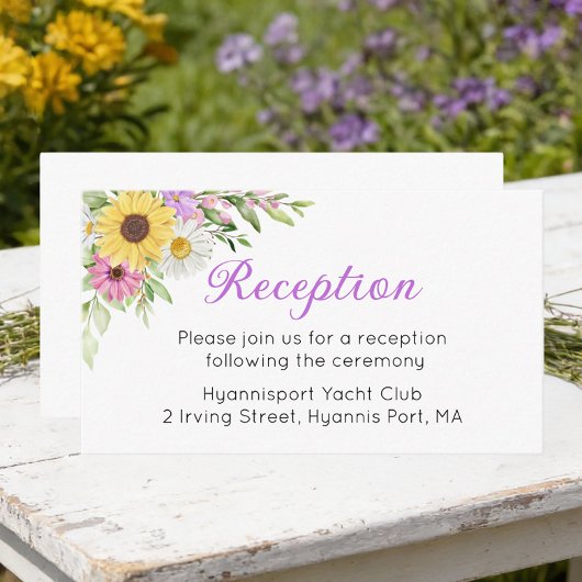 Floral Sunflower Daisy Garden Wedding Reception Informatiekaartje