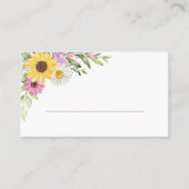 Floral Sunflower Daisy Purple Wildflower Wedding Plaatskaartje (Voorkant)