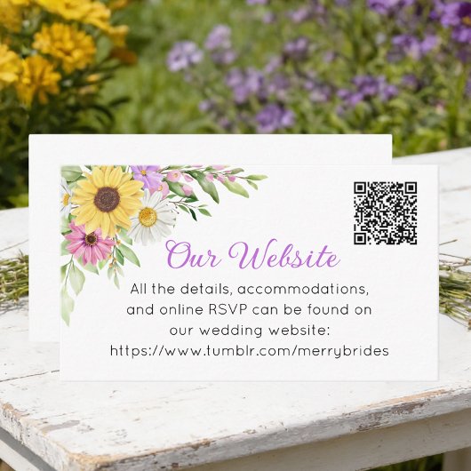 Floral Sunflower Daisy Wildflowers Wedding Website Informatiekaartje