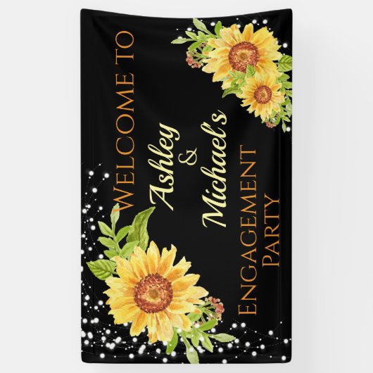 Floral Sunflower Engagement Party Celebration Spandoek (Verticaal)