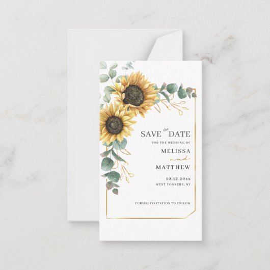 Floral Sunflower Eucalyptus Foliage Save the Date Notitiekaartje (Voorkant)