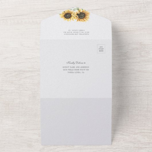 Floral Sunflower Eucalyptus Foliage Weddenschap All In One Uitnodiging (Buitenkant)