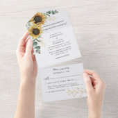 Floral Sunflower Eucalyptus Foliage Weddenschap All In One Uitnodiging (Afscheurbaar)