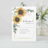 Floral Sunflower Eucalyptus Geometric Greenery RSVP Kaartje (Staand voorkant)