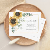 Floral Sunflower Eucalyptus Geometric Save Date Aankondigingskaart