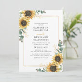 Floral Sunflower Eucalyptus Geometric Wedding Kaart (Staand voorkant)