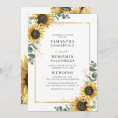 Floral Sunflower Eucalyptus Geometric Wedding Kaart (Voorkant / Achterkant)