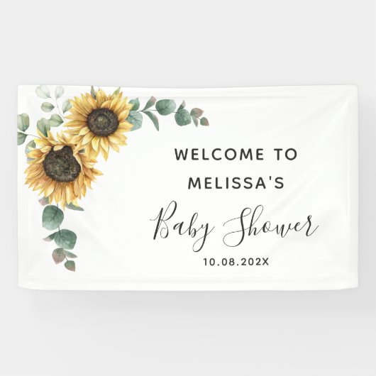 Floral Sunflower Eucalyptus Greenery Baby shower Spandoek (Horizontaal)