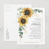 Floral Sunflower Eucalyptus Greenery Baby shower Uitnodiging Briefkaart (Voorkant / Achterkant)
