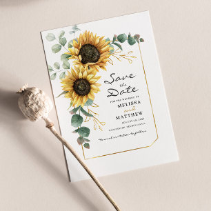 Floral Sunflower Eucalyptus Greenery Save the Date Notitiekaartje